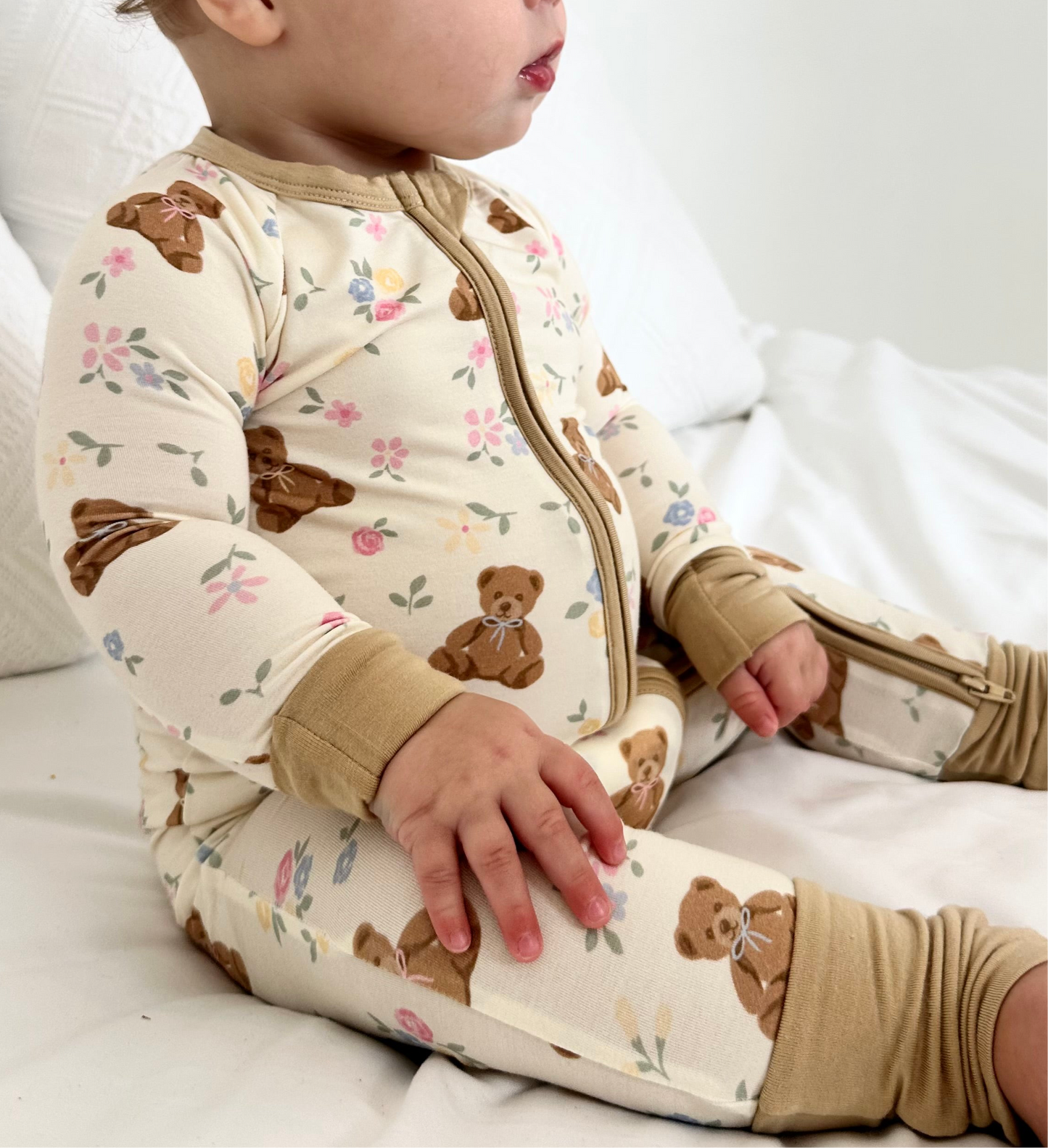 Teddy in Bloom - Zipper Footie Pajamas