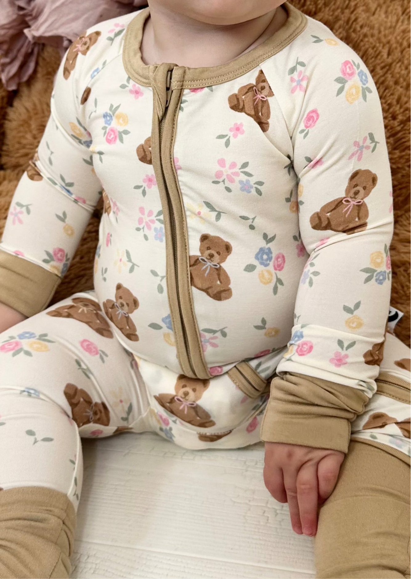 Teddy in Bloom - Zipper Footie Pajamas