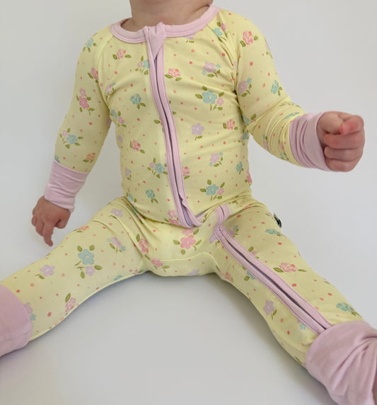 Dots and Daisies - Zipper Footie Pajamas