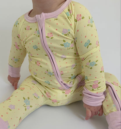 Dots and Daisies - Zipper Footie Pajamas