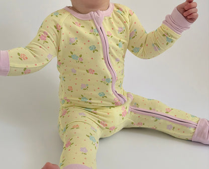 Dots and Daisies - Zipper Footie Pajamas