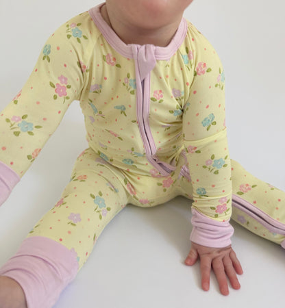 Dots and Daisies - Zipper Footie Pajamas