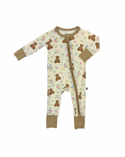 Teddy in Bloom - Zipper Footie Pajamas